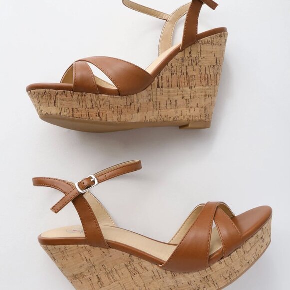 LULUS Nixie Tan Wedge Sandals | Size 7 - Picture 2 of 6